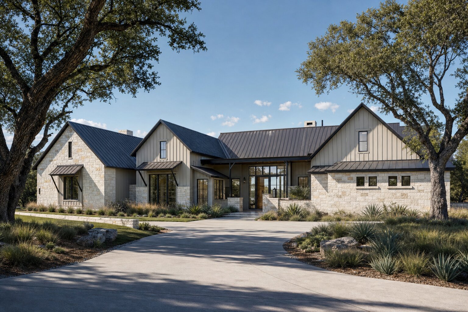 3D architectural rendering of a modern Texas Hill Country custom home before construction